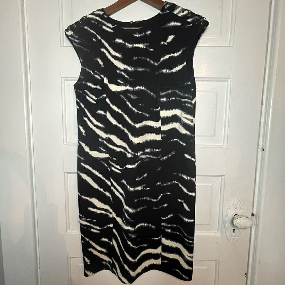 Michael Kors Faux Leather Lace Shoulder Animal Print Full Lined Sleeveless
